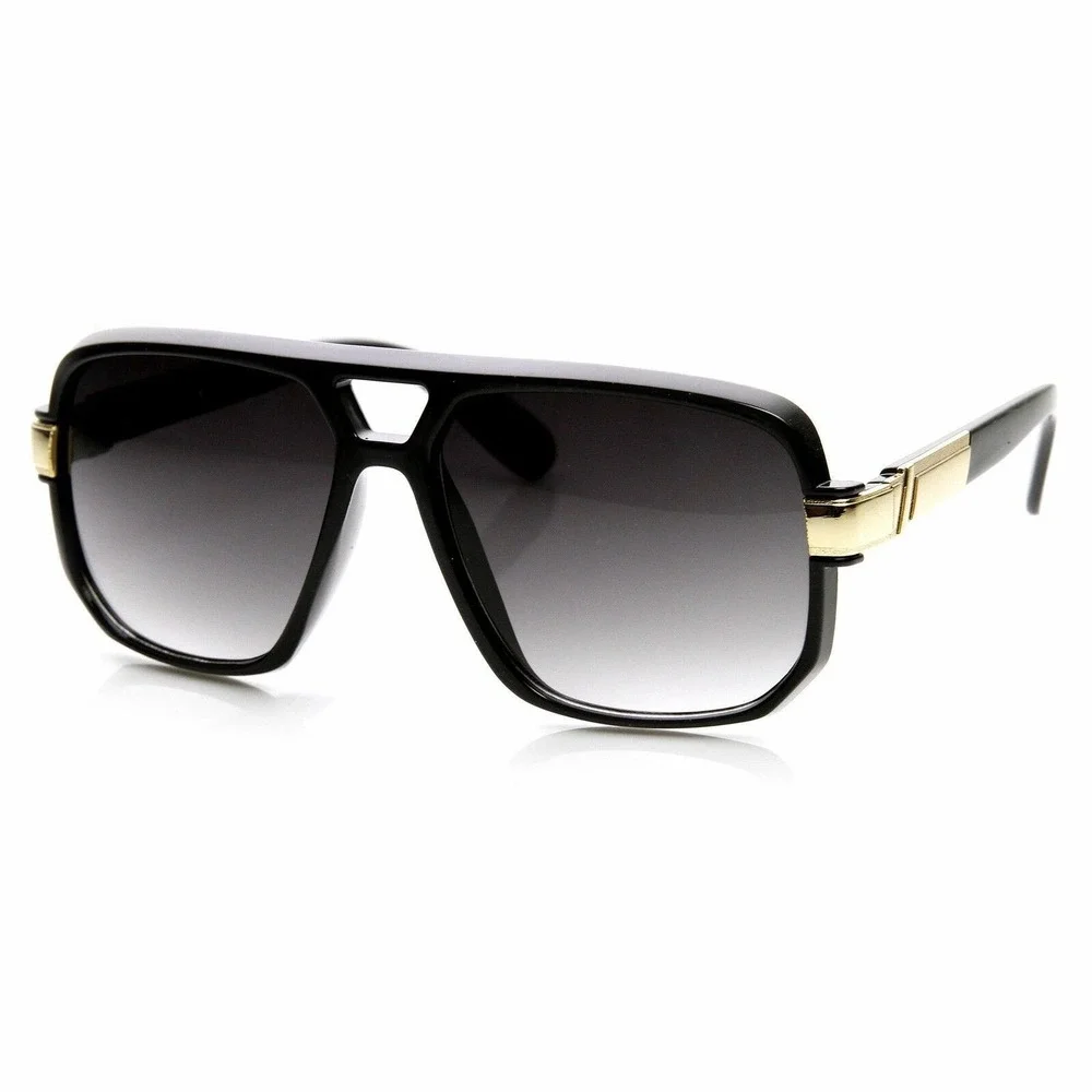 Aviator Classic Flat Top Metal Accented Temples Black Lens Square Glasses Lentes